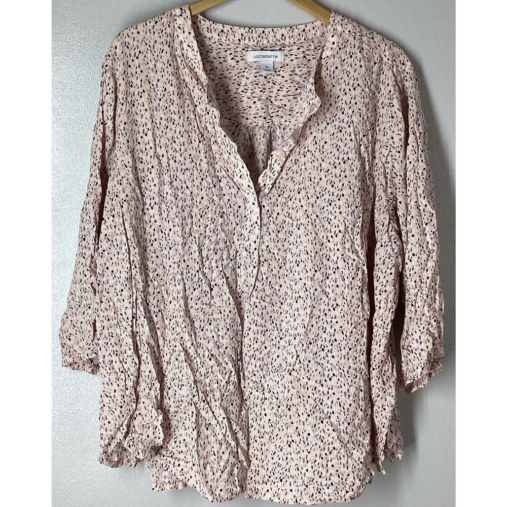 Liz Claiborne Blouse Women's Size 3XL Pink Print L/S Career Sheer Top